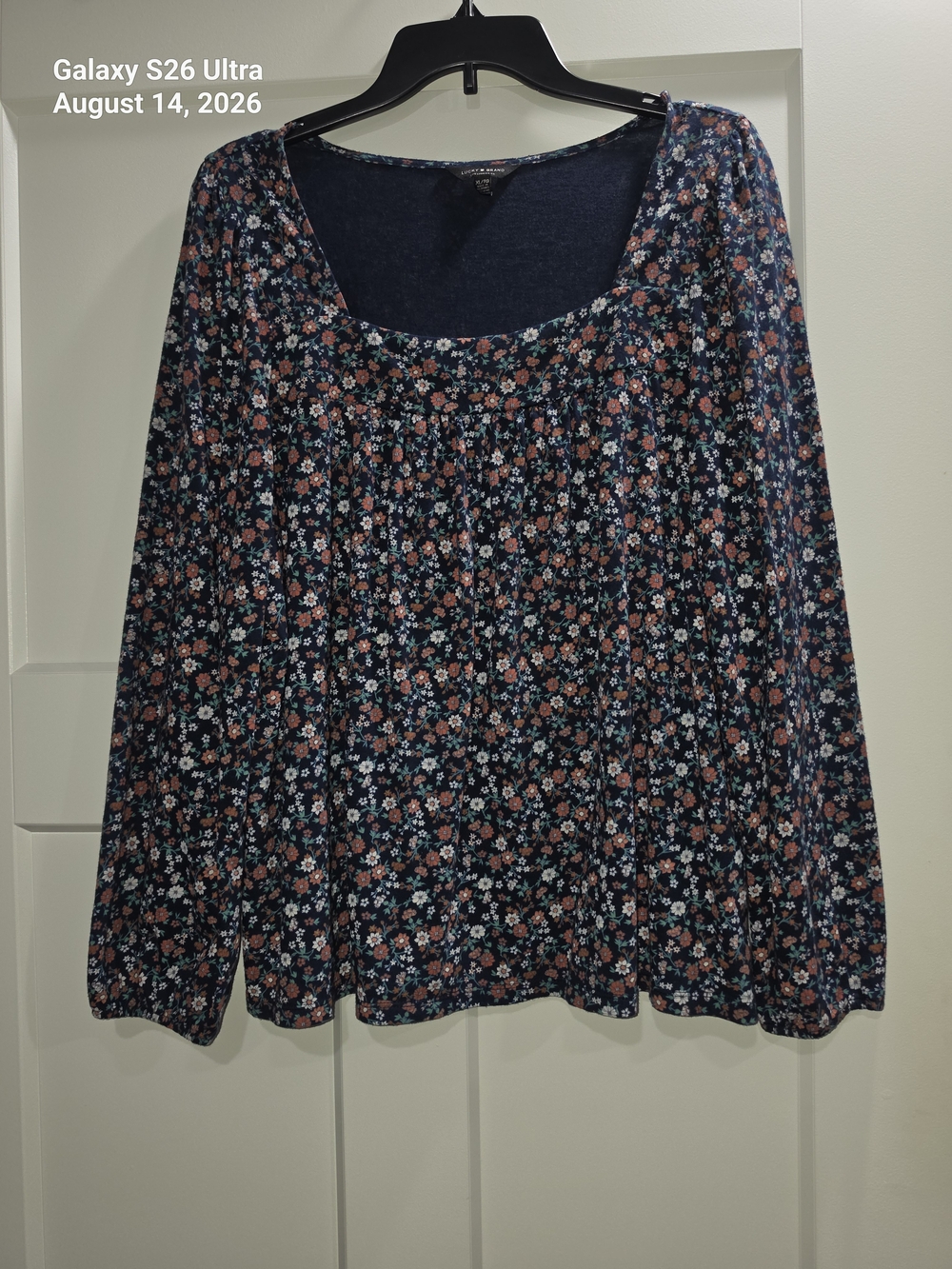 Lucky Brand Navy Floral Long-Sleeve Scoop Neck Blouse